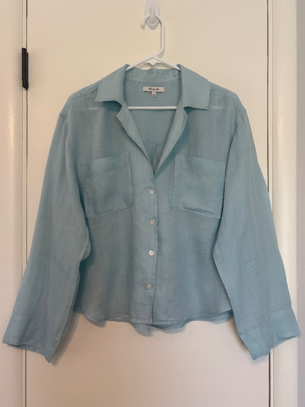 Madewell #NO999 Women's Button-Front Resort Long-Sleeve Shirt Top Blouse M Blue